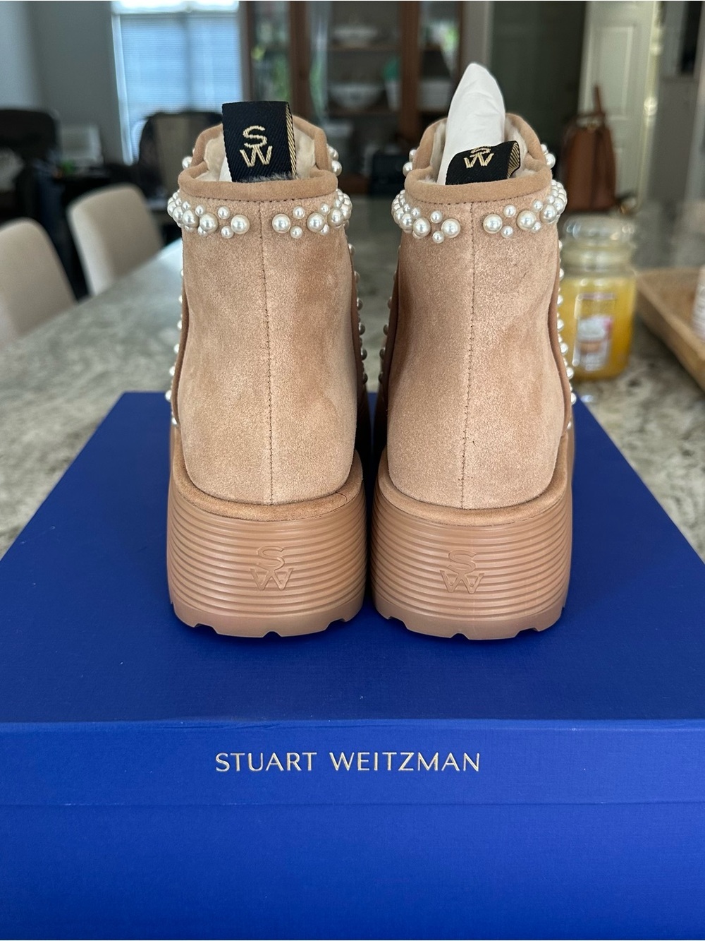Stuart Weitzman Women Nellie Pearl Flatform Booties size 9 New with Box - Picture 5 of 10